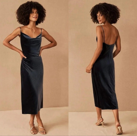 Jenny Yoo Dresses & Skirts - Jenny Yoo Collection Bentley Velvet Midi Dress Dark Blue Navy Cowl Neck …